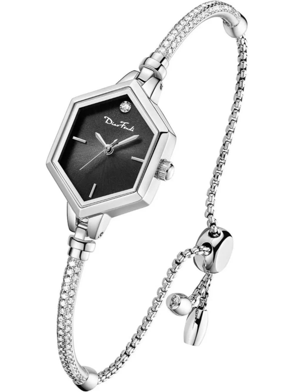 Women's Steel Shell - Black Diamond Dress Analog Hexagonal Mini Bracelet Watch